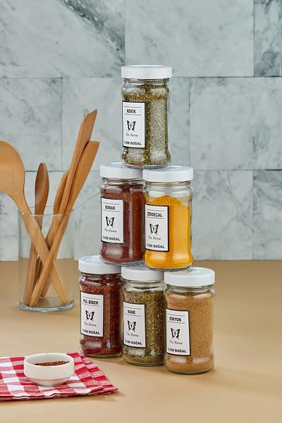 FBZhome 6-Piece Labeled Glass Spice Bowl Set 320 Ml Jar Set