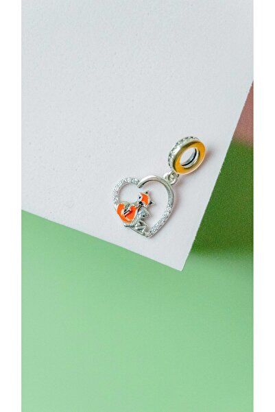 Corney Design Küçük Prens Tilki Kalp Charm 925 ayar gümüş