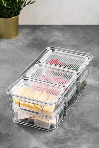 Şener collection 7 Compartment Acrylic Storage Container Set with Lid and Box Breakfast Transparent - Picnic Set