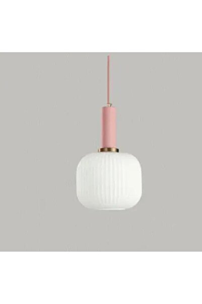 Rsylight Rustik Dekoratif Metal Modern Pudra Somon Opal Beyaz Camlı Tekli Avize