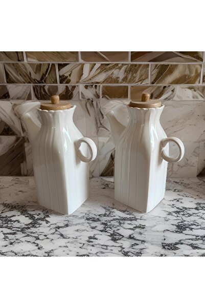 yesilcamsepeti 2 Adet 1 Litre Kare Papatya Desen Porselen Yağlık & Sirkelik Y...