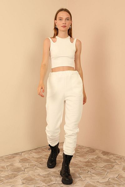RICHMOST Quilted Fabric - Patternless and Printless Women's Trousers, Elastic Leg and Waist