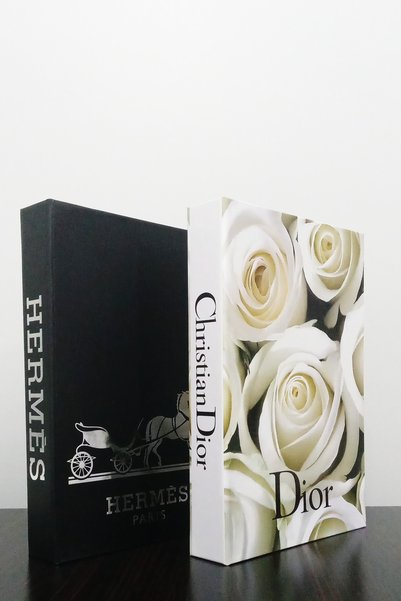 BayCazip 2'li Dekoratif Kitap Kutu Görünümlü Hermes Siyah Gümüş & Dior Beyaz ...