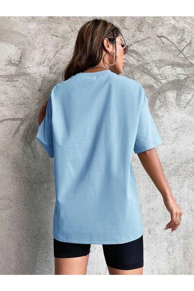 warn Απλό Basic T-Shirt - Baby Blue Oversize Crew Neck Κοντό μανίκι