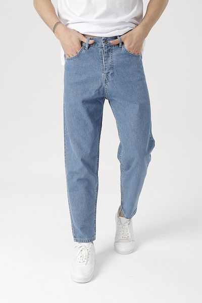 Gambocci Men's Blue Boyfriend Comfortable Fit Trousers