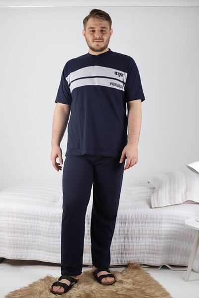 ŞİPKA Men's Burgundy Short Sleeve Single Jersey Plus Size Pajama Set