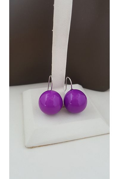 Lenanica Steel Hook Acrylic Ball Earrings Purple Color