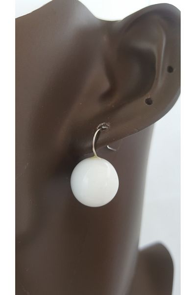 Lenanica Steel Hook Acrylic Ball Earrings White Color
