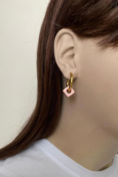 SilverStone Steel Earrings - Salmon Colored Basement Beaded Steel Hoop Earrings