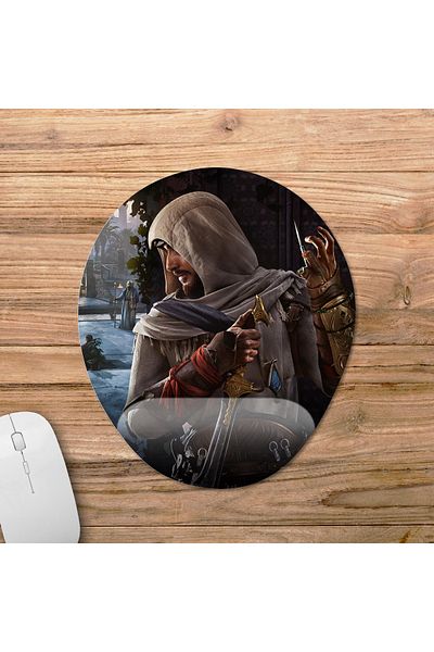 Pixxa موديل لوحة ماوس مع مسند للمعصم من Assassin's Creed Mirage - 3 بيضاوي