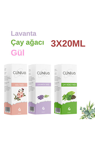 cliniva 3'Lü En Lavanta Yağı, Çay Ağacı Yağı, Gül Yağı Uçucu Yağlar 20ML