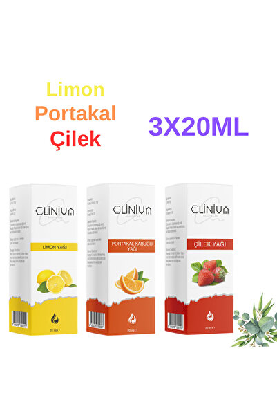 cliniva Limon Yağı, Portakal Yağı, Çilek Yağı 3'lü Set %100 Doğal Uçucu Yağlar