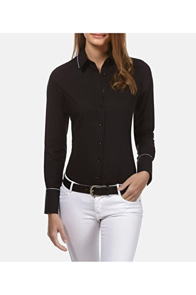 by shirts collection قميص من الساتان القطني ذو الياقة الأنيقة باللون الأسود