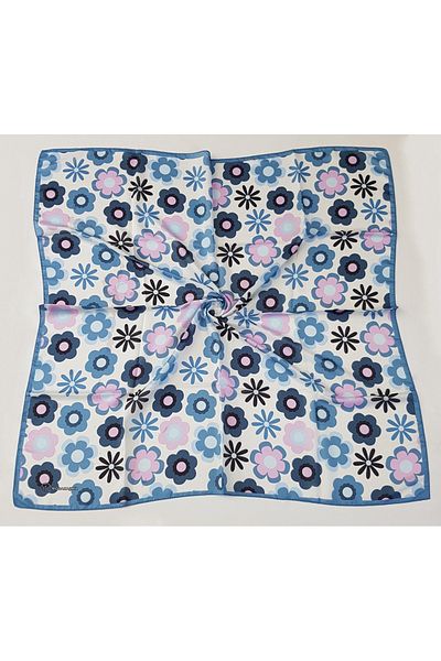 Modakaşmir Daisy Patterned Soft Cotton Scarf Steel Blue