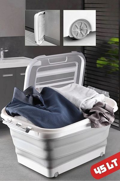 Open Home Concept 45 LT Wheeled Folding Multi-Purpose Toy-Erzak-Laundry Basket-Accordion Storage Container