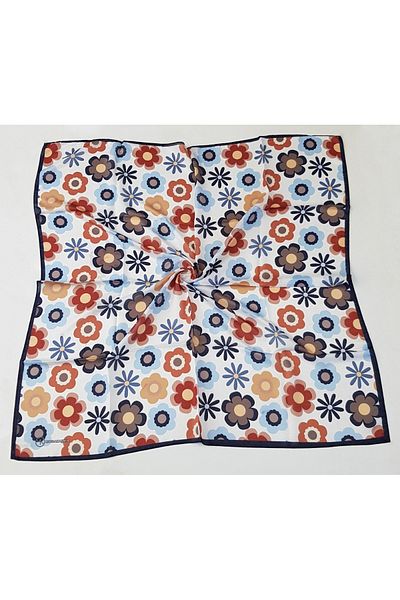 Modakaşmir Daisy Patterned Soft Cotton Scarf Navy Blue