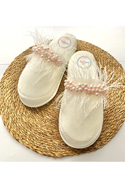 irembaby Anne Lohusa Terliği Pembe İncili Tüylü Lohusa Terliği Özel Tasarım