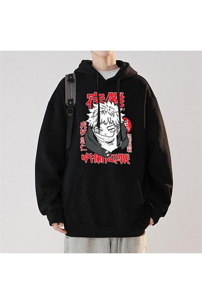 Touz Jujutsu Kaisen αφίσα με στάμπα μαύρου φούτερ με κουκούλα Unisex