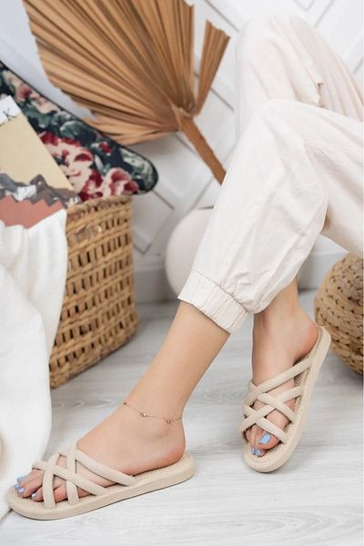 Ems Beige Non-Slip Sole Women's Slippers Washable Non-Slip Slippers Sea Bath Beach Dowry Bundle Slippers