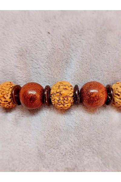 Yasamtohumu Design unisex din lemn de 10 mm - brățară de nucă de cocos, Rudraksha și lemn de sânge (39665)