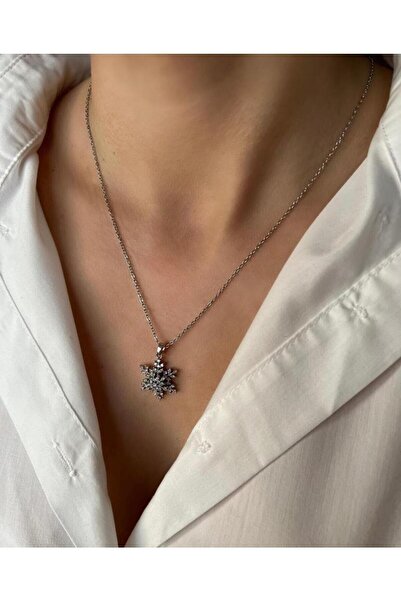 biralışveriş KAR TANESİ DÖNEN MODEL ÇELİK KOLYE