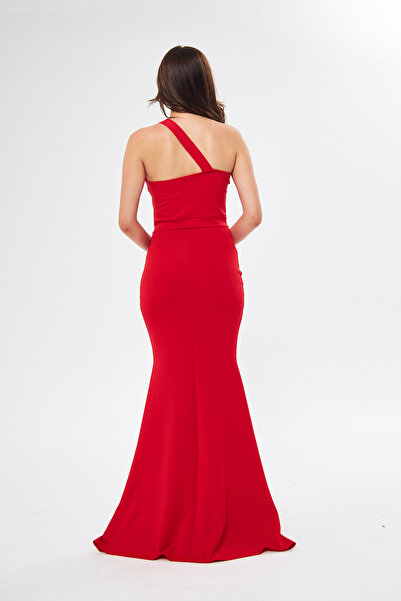 lovebox Red Flexible Diving Fabric Cross Neck Strap Design Evening Dress & Graduation Dress 582211