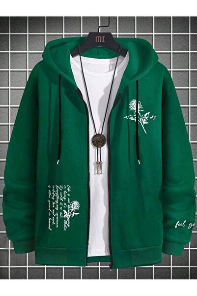 Adrift Φούτερ με φερμουάρ Manfinity Hypemode Ανδρικό Φούτερ με φλοράλ και γρα...