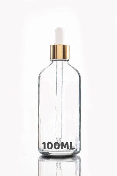 şişe market 100 Ml Damlalıklı Gold Metal Başlıklı Şeffaf Cam Serum Şişesi 25 ...