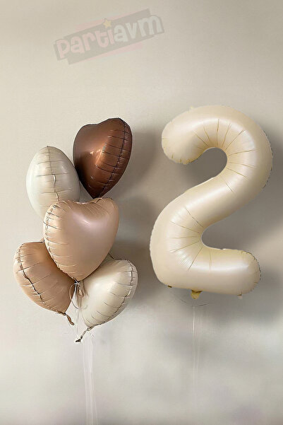 PARTİAVM Cream Number Balloon Foil Heart Brown Shades Welcome Set