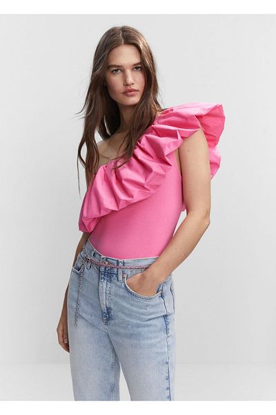 MANGO Woman Βαμβακερό κορμάκι με φούντες