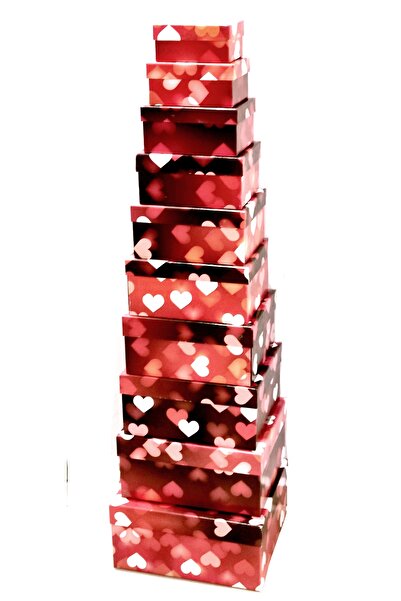 Newa Jewellry Kırmızı Matruşka Kalp Desenli Dikdörtgen 10'lu Kutu, Hediyelik ...