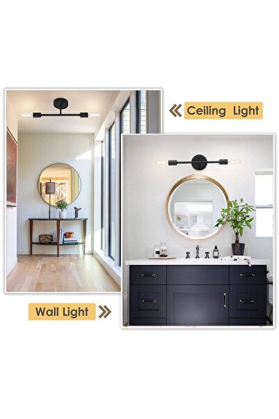 RİOLİGHT MODERN BLACK 2XE27 EMOTHERED MIRROR TOP METAL WALL SCONCE NOTE:1PCS ...
