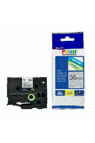 PUUN Brother P-Touch TZE-M961 36mm X 8m Negru pe argintiu mat Bandă de etichete de laminare compatibilă