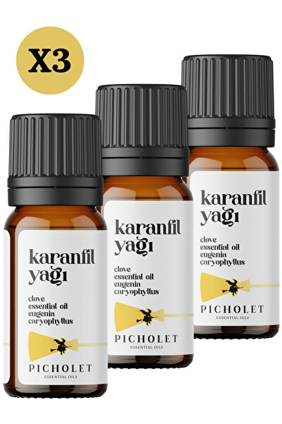 Picholet زيت القرنفل العطري 100% نقي 10 مل (زيت براعم القرنفل) × 3 قطع