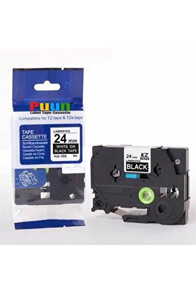 PUUN Brother P-Touch TZE-355 24 mm X 8 m alb pe negru compatibil cu laminare ...