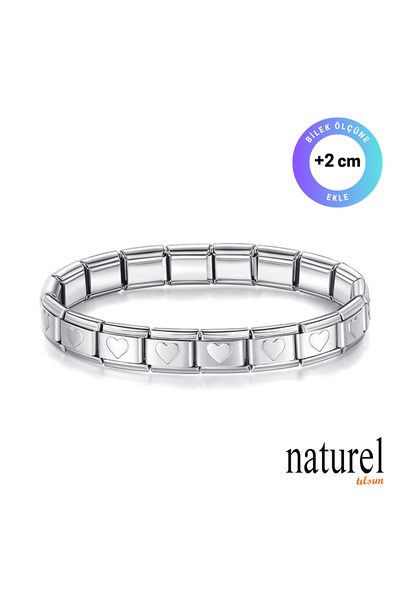 Naturel Tılsım İtalyan Charm Çelik Kalp Unisex Bileklik