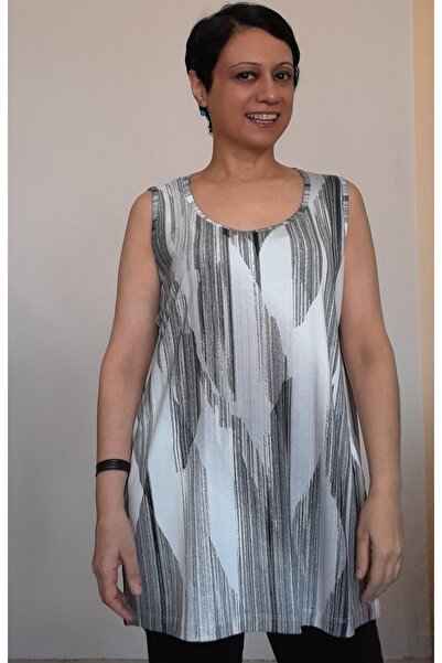 Mertcan Butik White black printed thick straps combed cotton Viscose T-Shirt