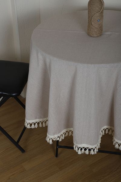 NDC HOME Față de masă rotundă cu pompon brut bej
