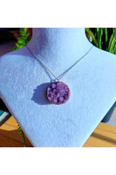 Singincraft Ametist Doğal Taş Kolye ( Çelik Zincir ) (..13..)el Yapımı Tasarım Ürünler