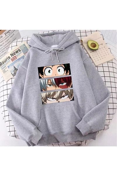 Papatya Γκρι φούτερ με κουκούλα Anime Naruto My Hero Academia