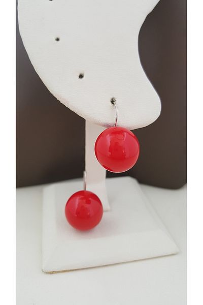 Lenanica Steel Hook Acrylic Ball Earrings Red Color