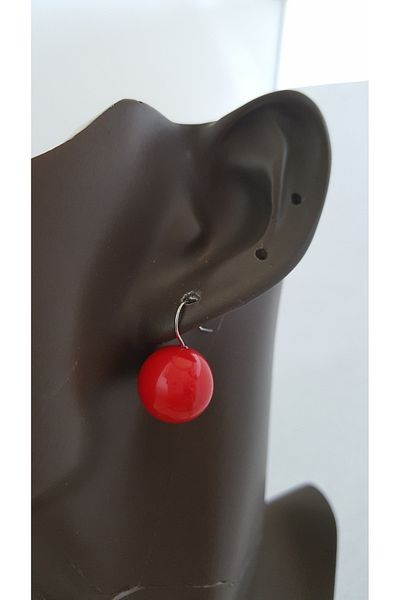 Lenanica Steel Hook Acrylic Ball Earrings Red Color