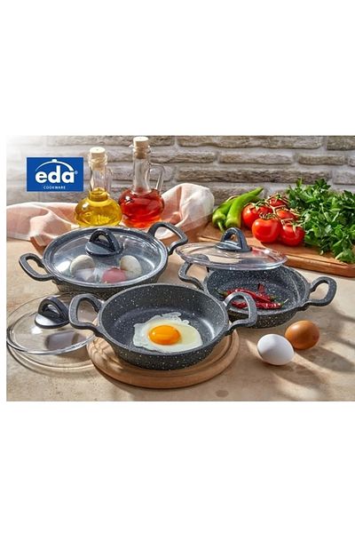 Esta EDA Asya 3-piece cast granite pan set with glass lid asyahan
