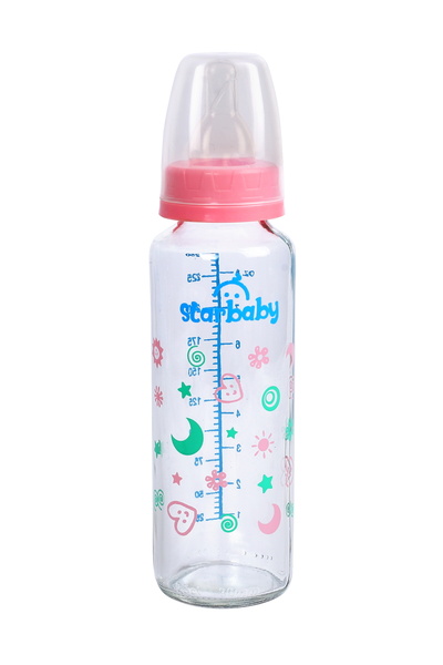 Star Baby Desenli Cam Biberon 250ml Pembe