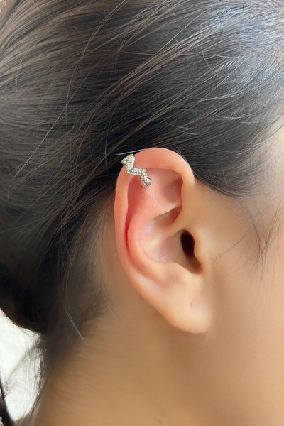 axexuar BRIGHT EMBROIDERED SILVER GRAY COLOR 316L STEEL GRUMPY EARRING COMPRESSION LIP PIERCING