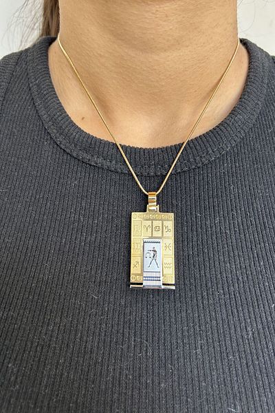 axexuar 316L REAL STEEL GOLD YELLOW ZODIAC HOROSCOPE NECKLACE WOMEN MEN'S TABLET MEDALION NECKLACE UNTARKEN