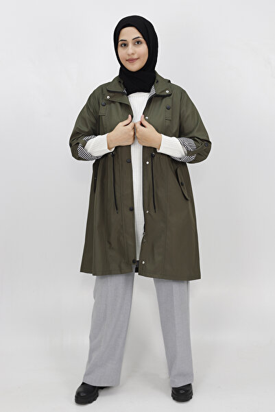 Genel Markalar Büyük Beden Orta Boy Bondit Kumaş Trençkot