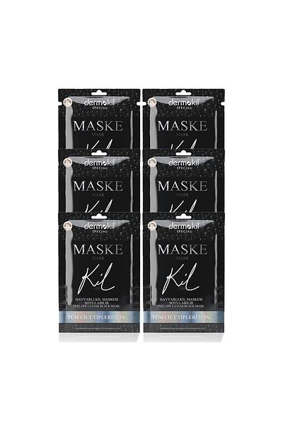 Dermokil DERMOKİL Peelable Black Clay Face Mask with Caviar 15 ml (For All Skin Types) 6 Pieces