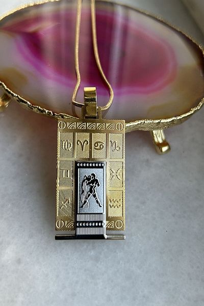 axexuar 316L REAL STEEL GOLD YELLOW ZODIAC HOROSCOPE NECKLACE WOMEN MEN'S TABLET MEDALION NECKLACE UNTARKEN