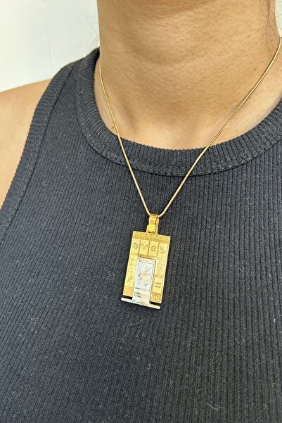 axexuar 316L REAL STEEL GOLD YELLOW ZODIAC HOROSCOPE NECKLACE WOMEN MEN'S TABLET MEDALION NECKLACE UNTARKEN